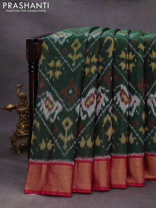 Green & Red Ikat Silk Cotton Saree