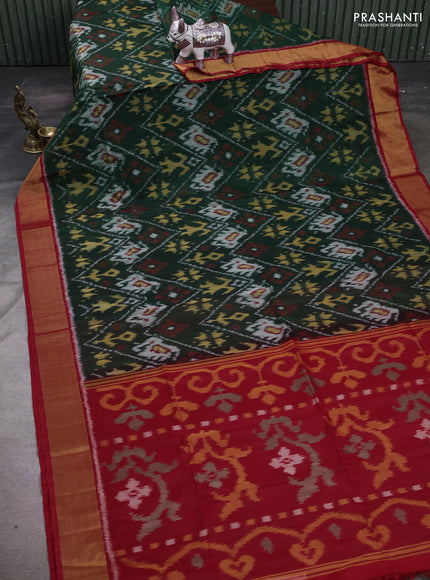 Green & Red Ikat Silk Cotton Saree