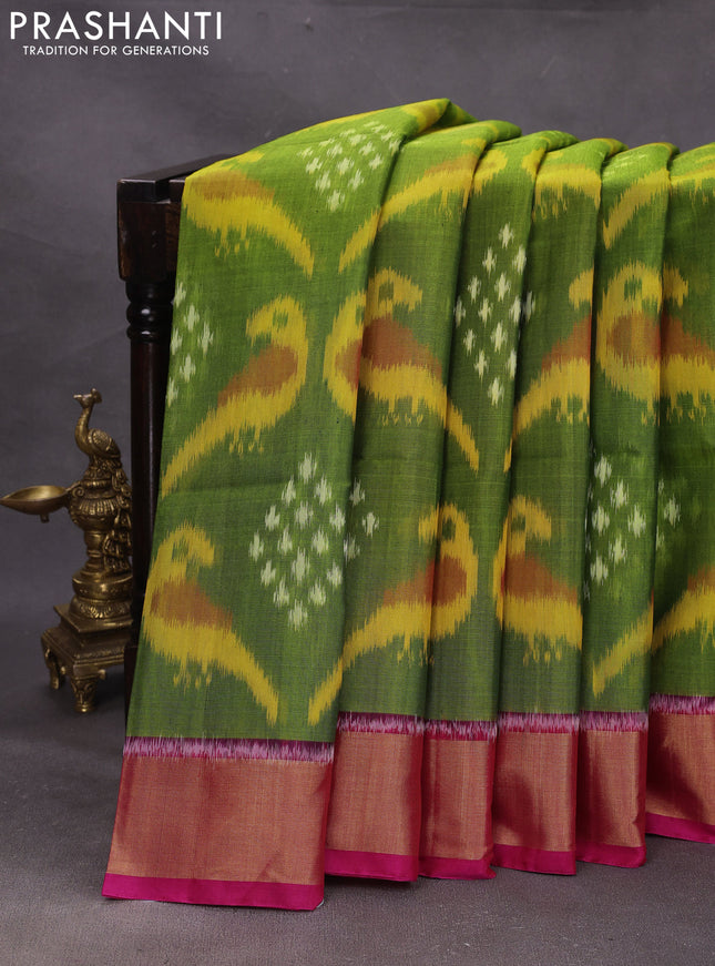 Green & Pink Ikat Silk Cotton Saree
