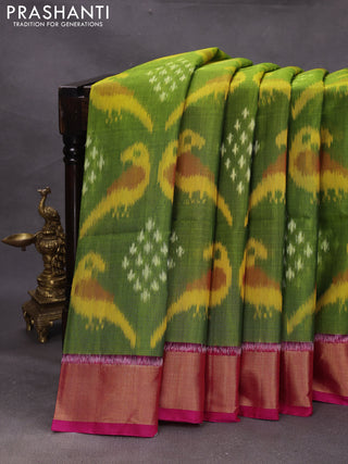 Green & Pink Ikat Silk Cotton Saree