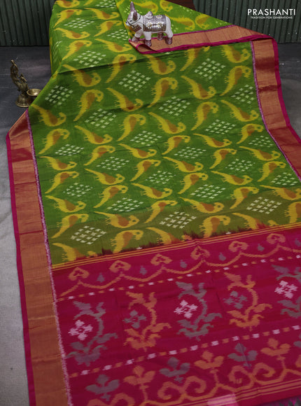 Green & Pink Ikat Silk Cotton Saree