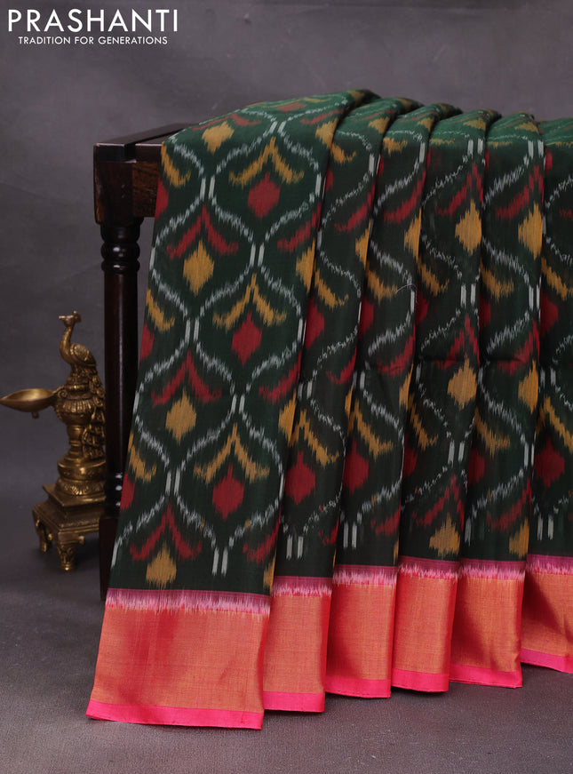 Green & Pink Ikat Silk Cotton Saree