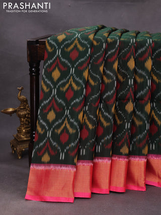 Green & Pink Ikat Silk Cotton Saree