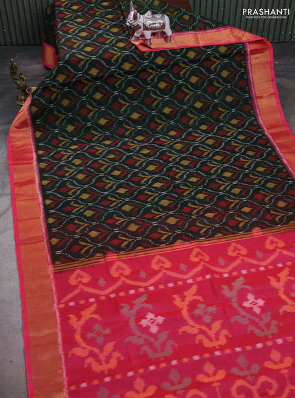 Green & Pink Ikat Silk Cotton Saree