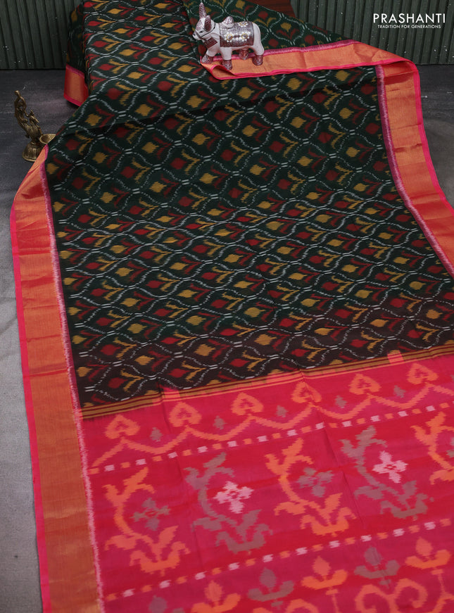 Green & Pink Ikat Silk Cotton Saree