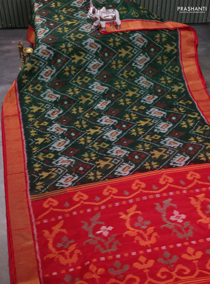 Green & Red Ikat Silk Cotton Saree