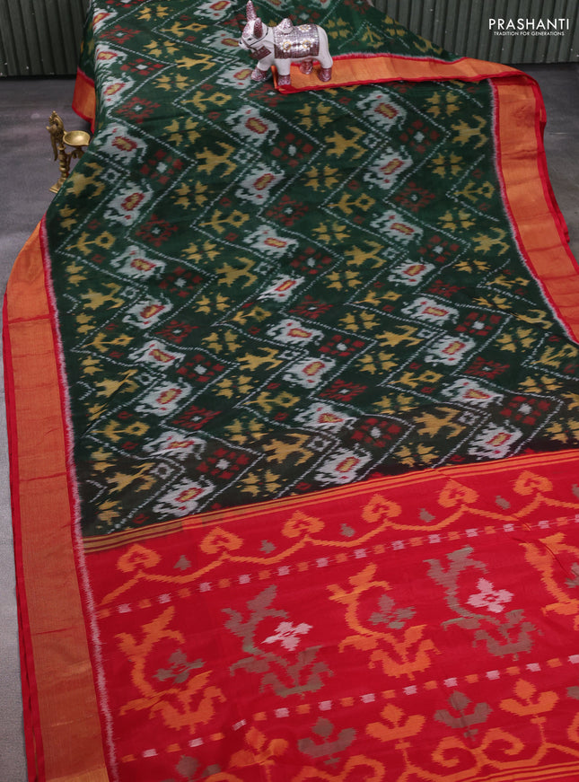 Green & Red Ikat Silk Cotton Saree