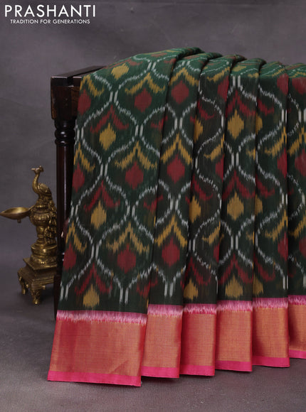 Green & Pink Ikat Silk Cotton Saree