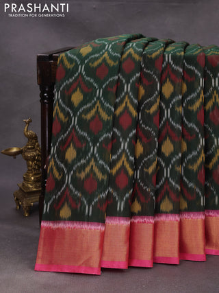 Green & Pink Ikat Silk Cotton Saree