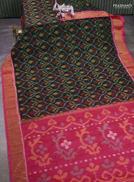 Green & Pink Ikat Silk Cotton Saree