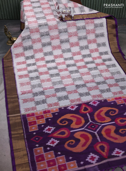 Off White & Purple Ikat Silk Cotton Saree