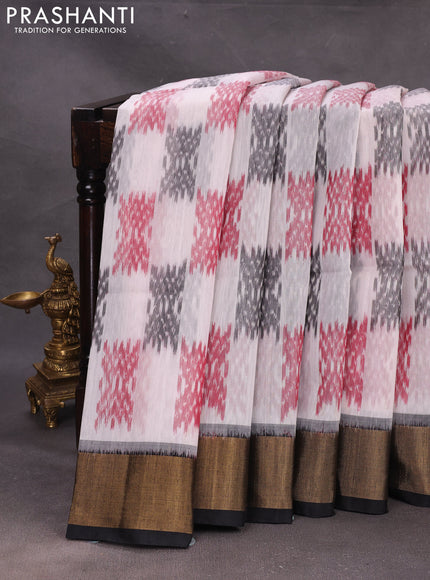 Off White & Black Ikat Silk Cotton Saree
