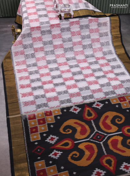 Off White & Black Ikat Silk Cotton Saree