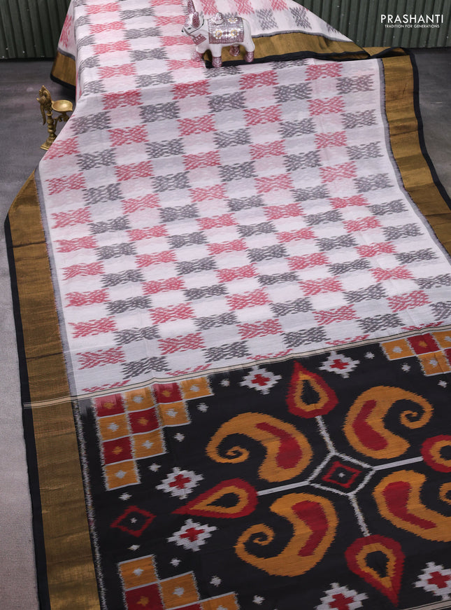 Off White & Black Ikat Silk Cotton Saree