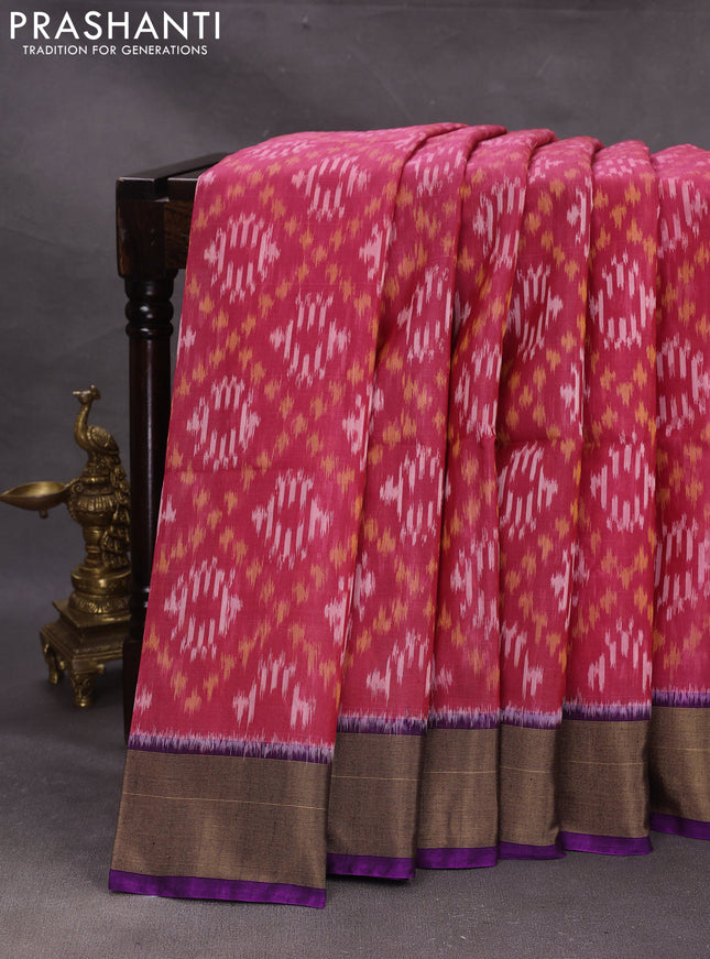 Pink & Purple Ikat Silk Cotton Saree