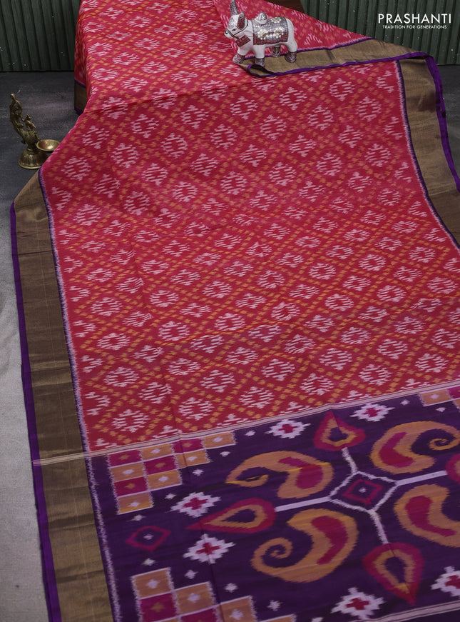 Pink & Purple Ikat Silk Cotton Saree