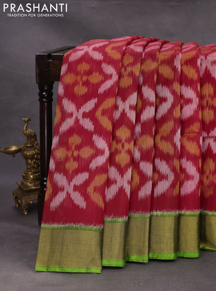 Red & Green Ikat Silk Cotton Saree