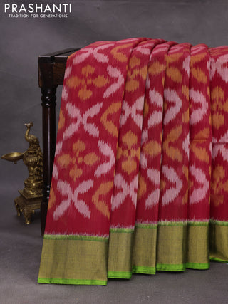 Red & Green Ikat Silk Cotton Saree