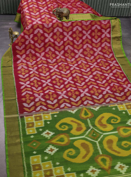 Red & Green Ikat Silk Cotton Saree