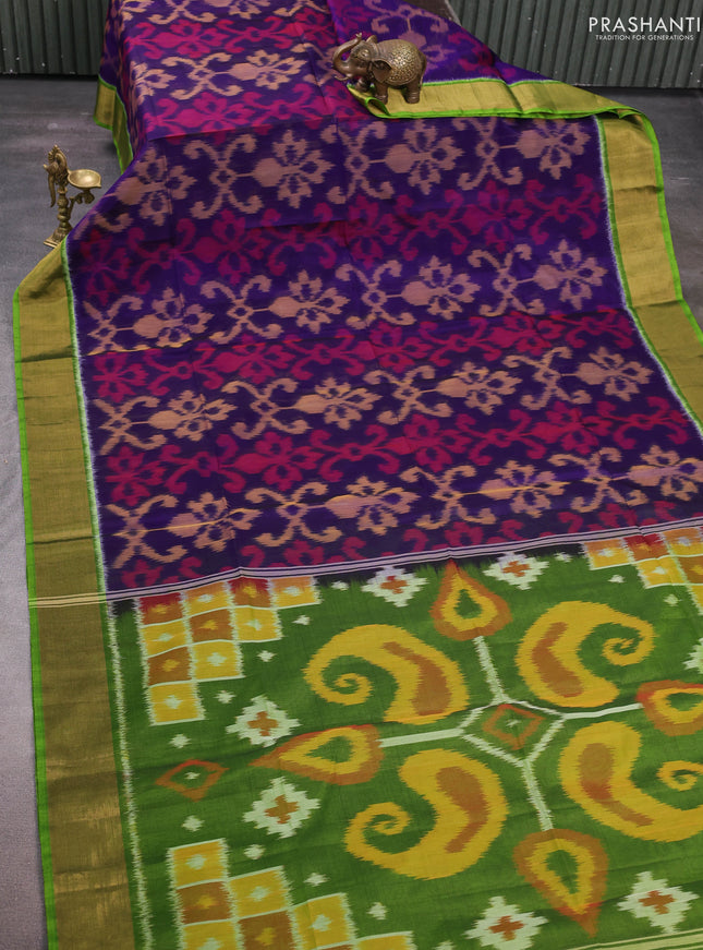 Violet & Green Ikat Silk Cotton Saree