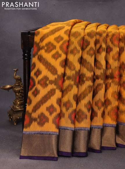 Orange & Violet Ikat Silk Cotton Saree