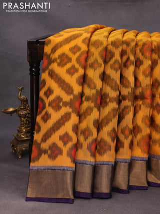Orange & Violet Ikat Silk Cotton Saree