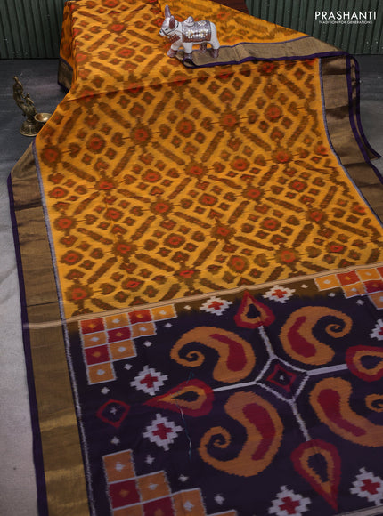 Orange & Violet Ikat Silk Cotton Saree