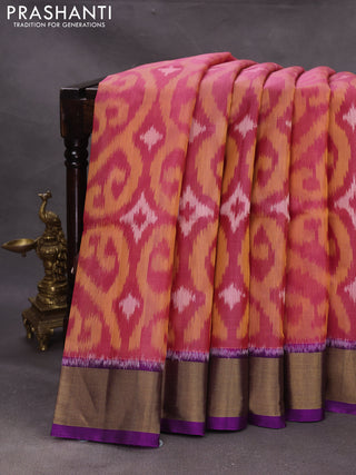 Orange & Purple Ikat Silk Cotton Saree