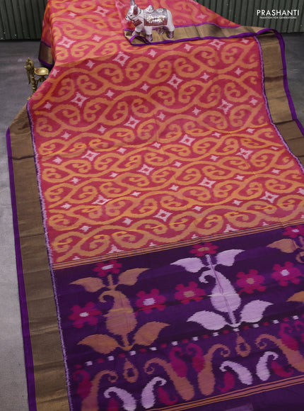 Orange & Purple Ikat Silk Cotton Saree