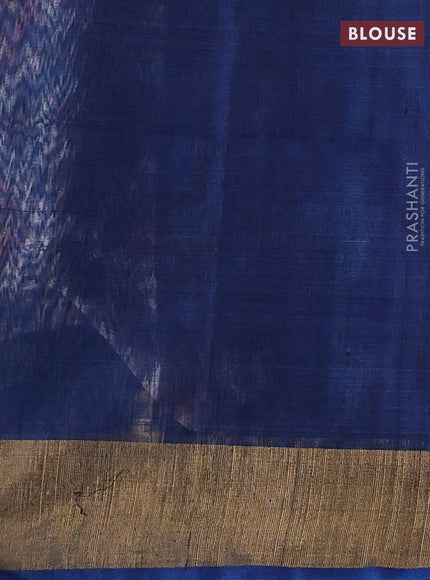 Off White & Peacock Blue Ikat Silk Cotton Saree