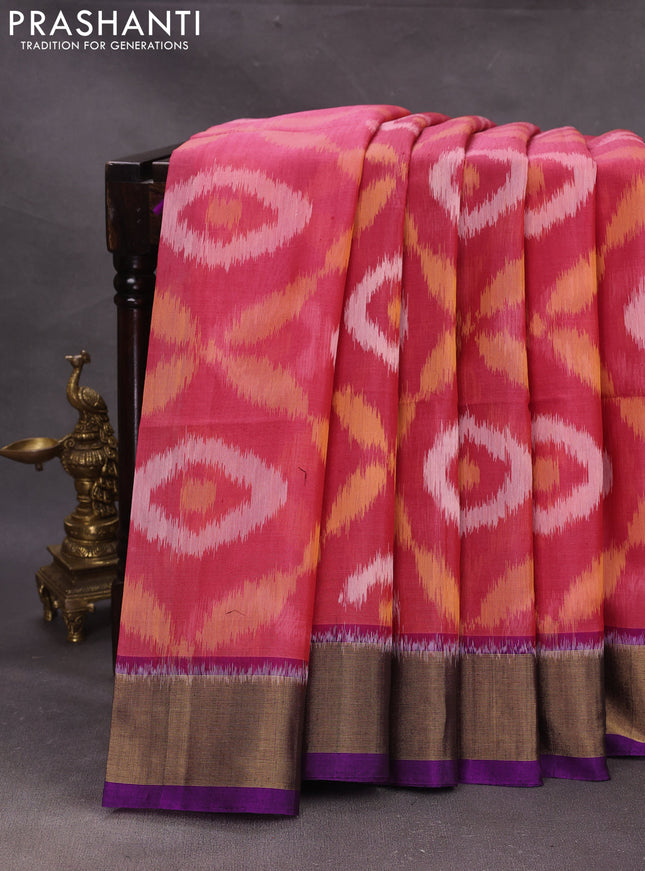 Pink & Purple Ikat Silk Cotton Saree