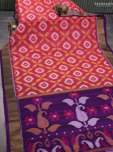 Pink & Purple Ikat Silk Cotton Saree