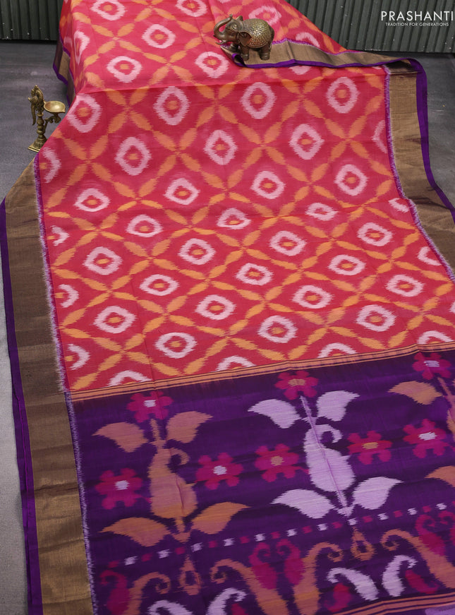 Pink & Purple Ikat Silk Cotton Saree