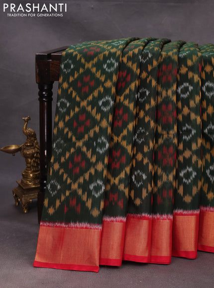Green & Red Ikat Silk Cotton Saree