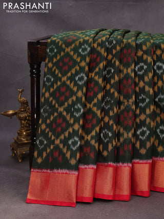Green & Red Ikat Silk Cotton Saree
