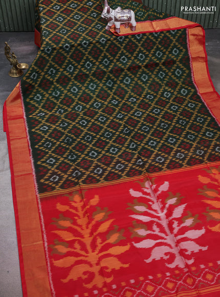 Green & Red Ikat Silk Cotton Saree