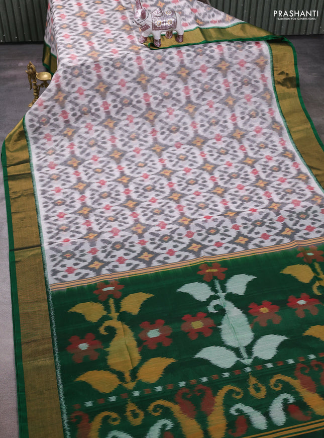 Off White & Green Ikat Silk Cotton Saree