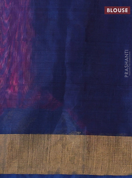 Pink & Peacock Blue Ikat Silk Cotton Saree