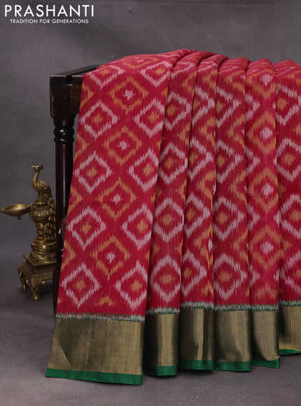 Red & Green Ikat Silk Cotton Saree