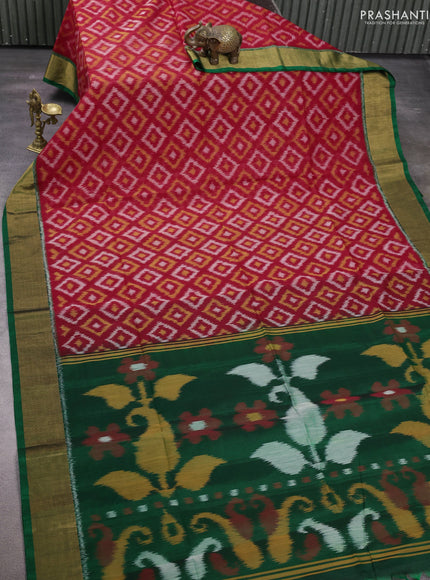 Red & Green Ikat Silk Cotton Saree