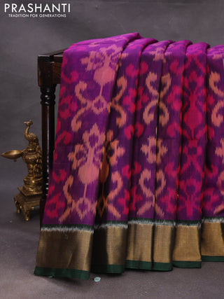Purple & Green Ikat Silk Cotton Saree