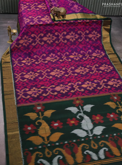 Purple & Green Ikat Silk Cotton Saree
