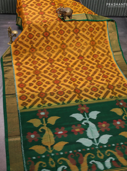 Peach Orange & Green Ikat Silk Cotton Saree