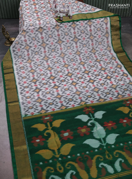 Off White & Green Ikat Silk Cotton Saree