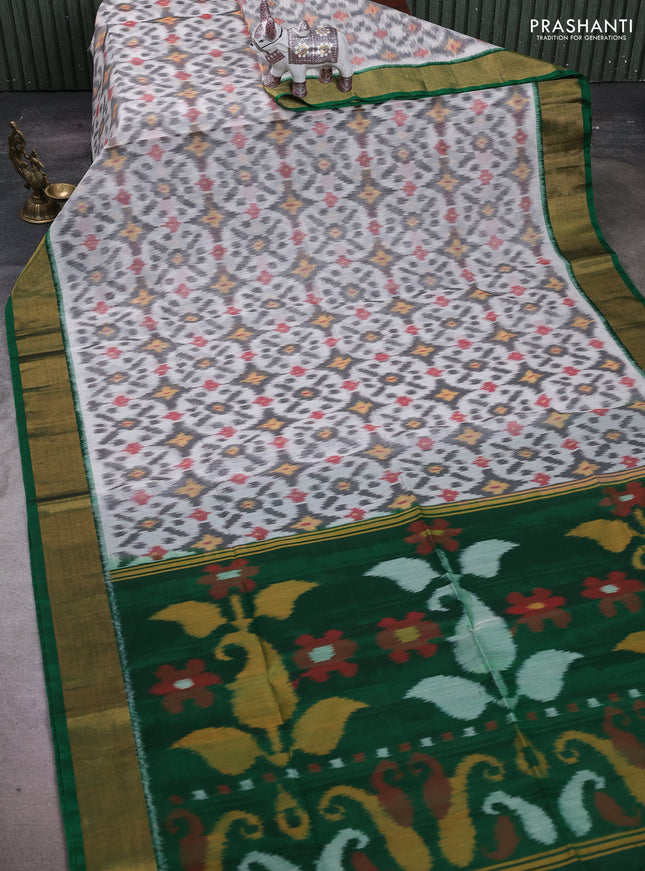 Off White & Green Ikat Silk Cotton Saree