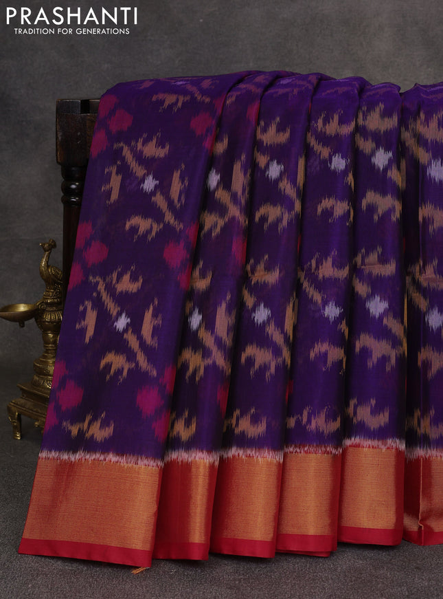 Violet & Red Ikat Silk Cotton Saree