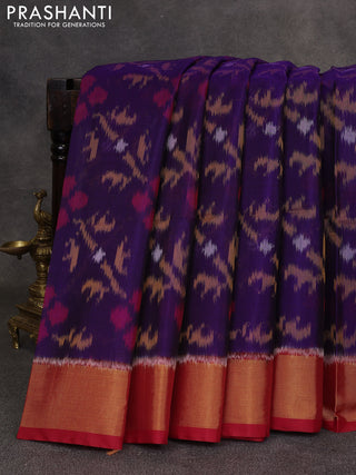 Violet & Red Ikat Silk Cotton Saree