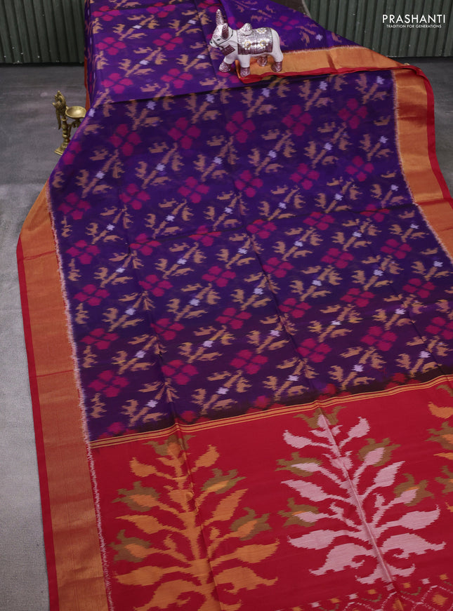 Violet & Red Ikat Silk Cotton Saree