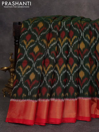 Green & Red Ikat Silk Cotton Saree