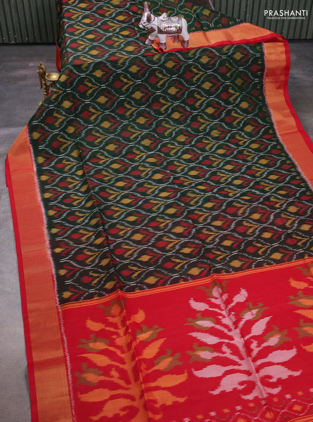 Green & Red Ikat Silk Cotton Saree